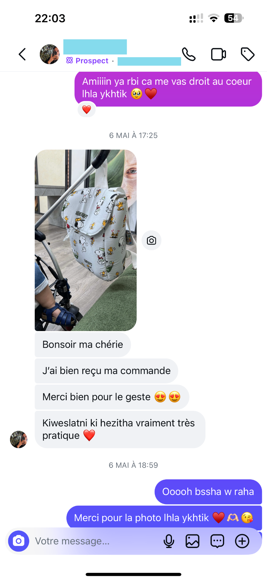 Message client de Rania