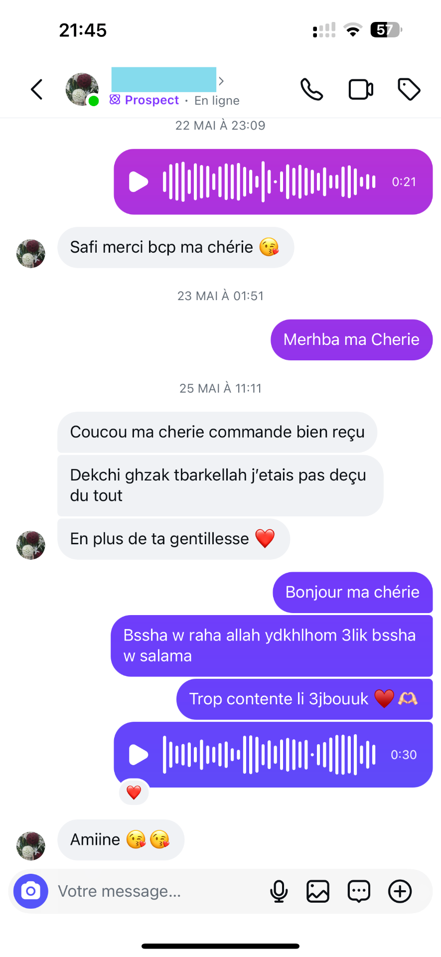 Message client de Yasmine